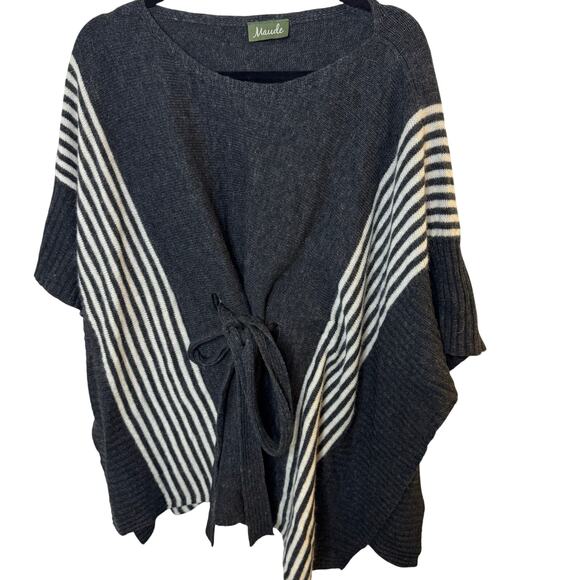 Maude Tie Waist Poncho Wool Blend Sweater Gray Size OSFM S/L Pullover - Picture 3 of 11